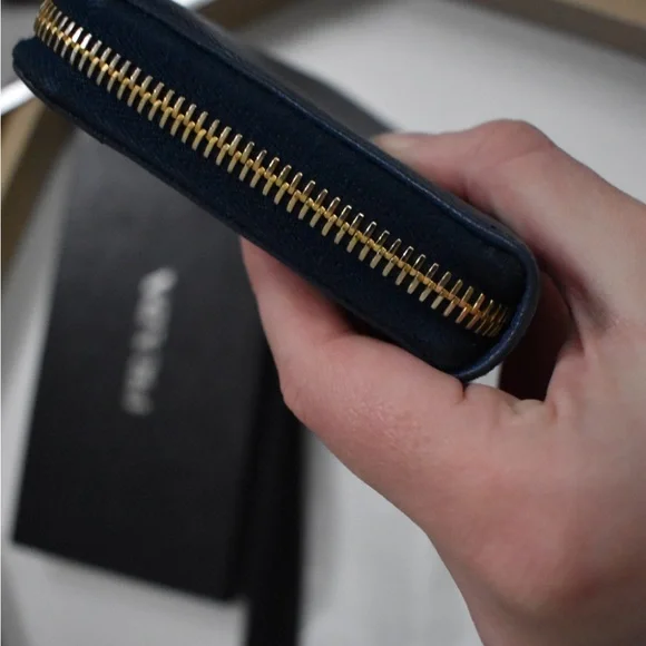 Prada Blue Wallet with Gold Accents